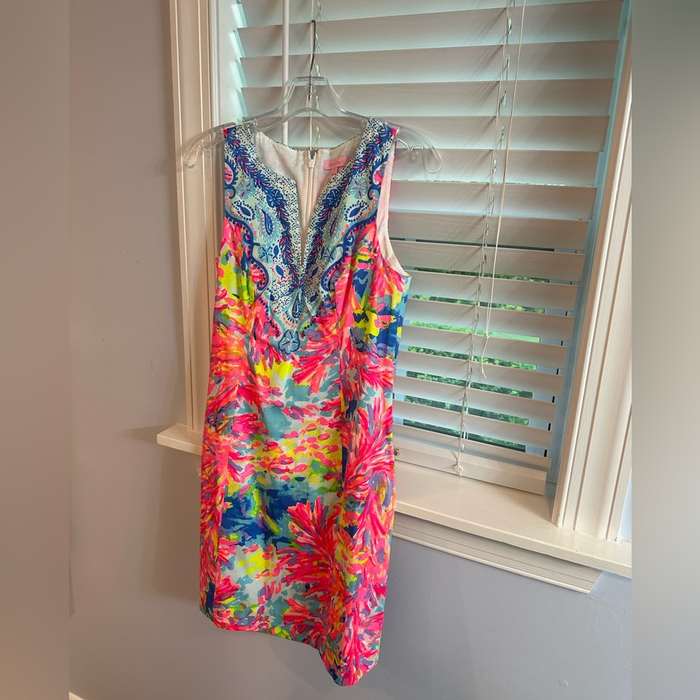 Size 4 Lilly Pulitzer pink, blue, yellow, blue and green abstract print dress